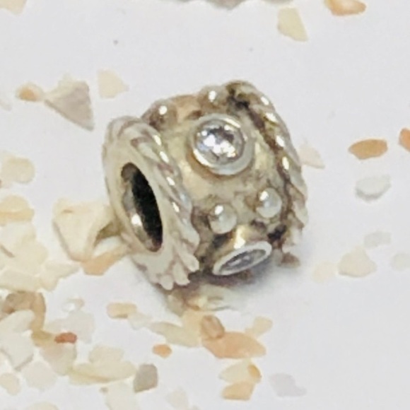 Pandora 925 Sterling Silver Charm Bead with Clear CZ Stones. Retired - Picture 2 of 6